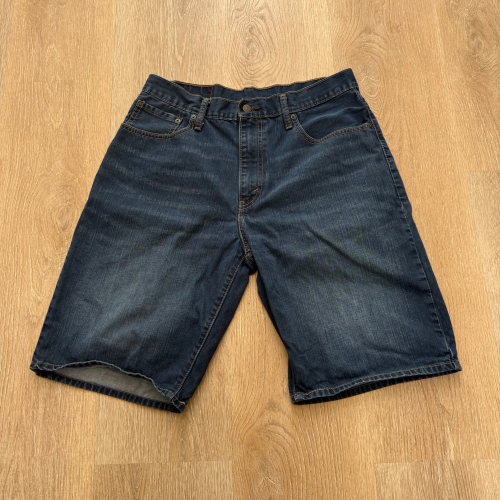 Levi 569 Loose Straight Denim Shorts Mens 34 Blue Dark Wash Baggy Jorts Grunge